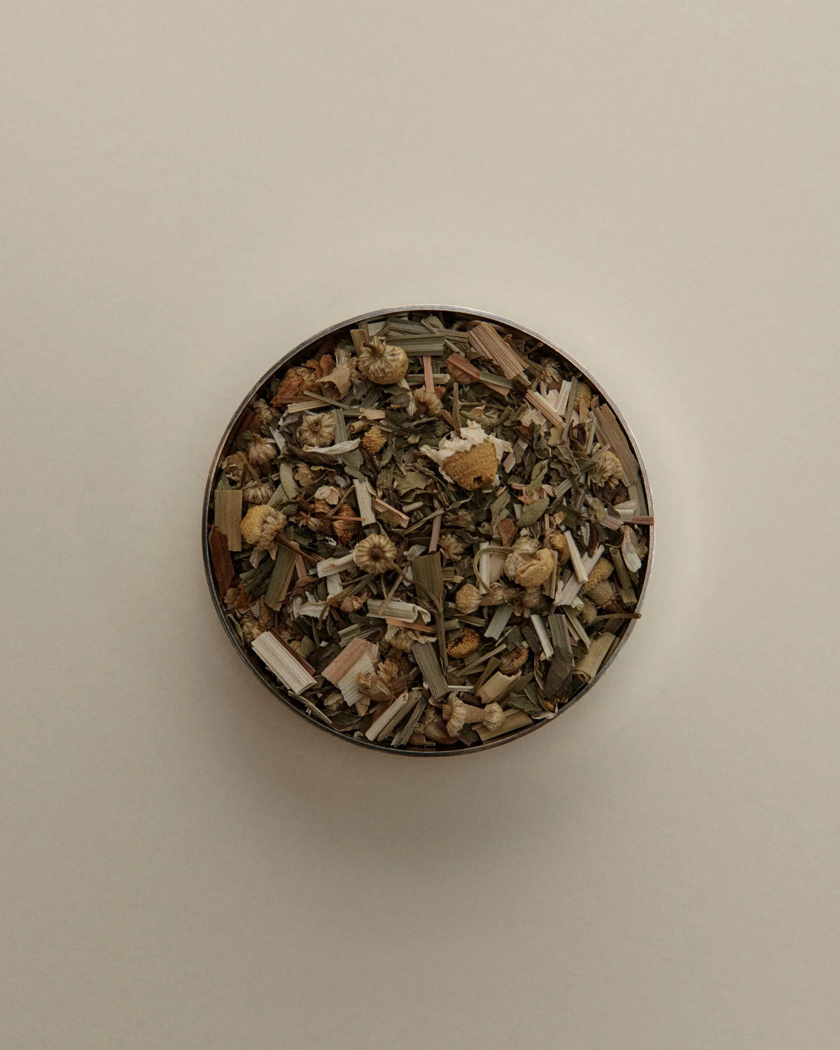Forgrave 005 Mint Mantra loose organic herbal tea in round tin – overhead view