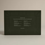 Back of the ‘FORGRAVE Discovery Set’ box listing tea blends, including ‘The Glass Cigar,’ ‘Smoking Jacket,’ and ‘Mint Mantra.