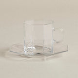 Arcoroc Octime Glass Cups — Set of Six with Saucers