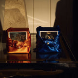 Forgrave Botticelli Duo, copper and blue silk-wrapped gift boxes for 006 Primavera and 007 Birth of Venus with Botticelli painting cards