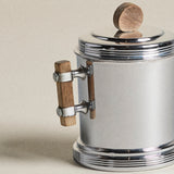 Chrome Sugar and Creamer — Oak Handles with Tray