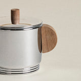 Chrome Sugar and Creamer — Oak Handles with Tray