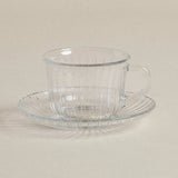 Fluted Glass Teacups — Arcoroc Set of Four with Saucers