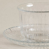 Fluted Glass Teacups — Arcoroc Set of Four with Saucers