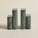 Green Marble Bookends — Carved Book Form Pair