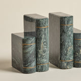 Green Marble Bookends — Carved Book Form Pair