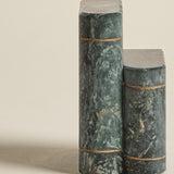 Green Marble Bookends — Carved Book Form Pair
