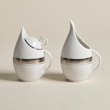 Porcelain Sugar and Creamer — Tall Forms with Silver Band