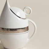 Porcelain Sugar and Creamer — Tall Forms with Silver Band