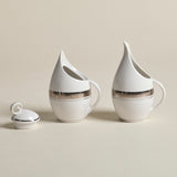 Porcelain Sugar and Creamer — Tall Forms with Silver Band