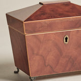 Wood Tea Caddy — Sarcophagus Form with Brass