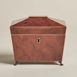 Wood Tea Caddy — Sarcophagus Form with Brass